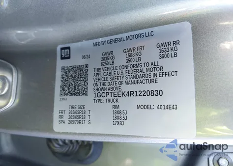 2024 Chevrolet Colorado 4Wd Trail Boss from USA, damaged, VIN 1GCPTEEK4R1220830